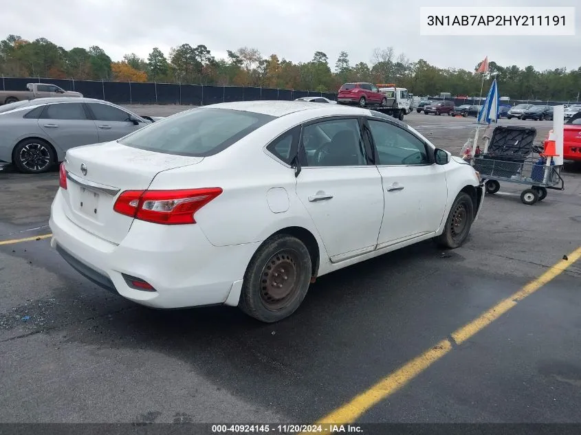 2017 Nissan Sentra S VIN: 3N1AB7AP2HY211191 Lot: 40924145