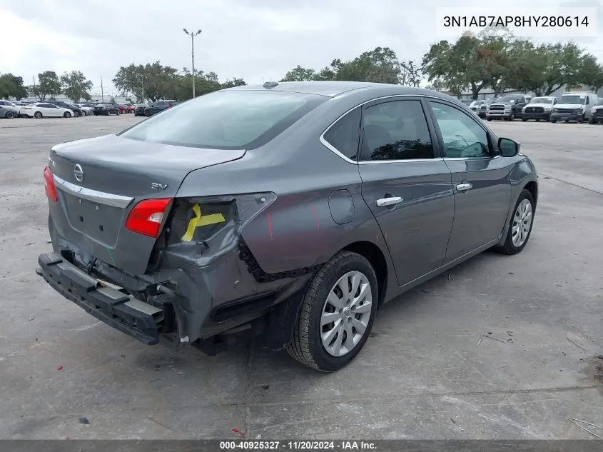 2017 Nissan Sentra Sv VIN: 3N1AB7AP8HY280614 Lot: 40925327