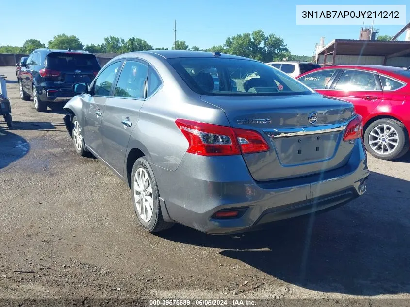 2018 Nissan Sentra Sv VIN: 3N1AB7AP0JY214242 Lot: 39575689