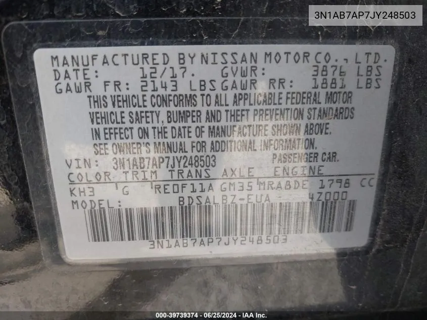 3N1AB7AP7JY248503 2018 Nissan Sentra S