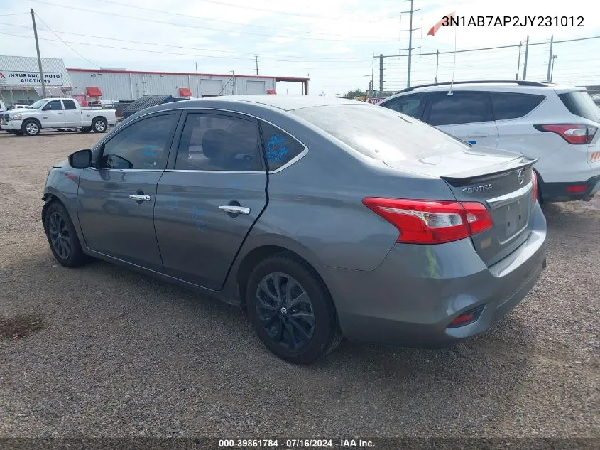 2018 Nissan Sentra S VIN: 3N1AB7AP2JY231012 Lot: 39861784