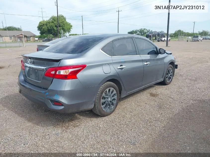 2018 Nissan Sentra S VIN: 3N1AB7AP2JY231012 Lot: 39861784