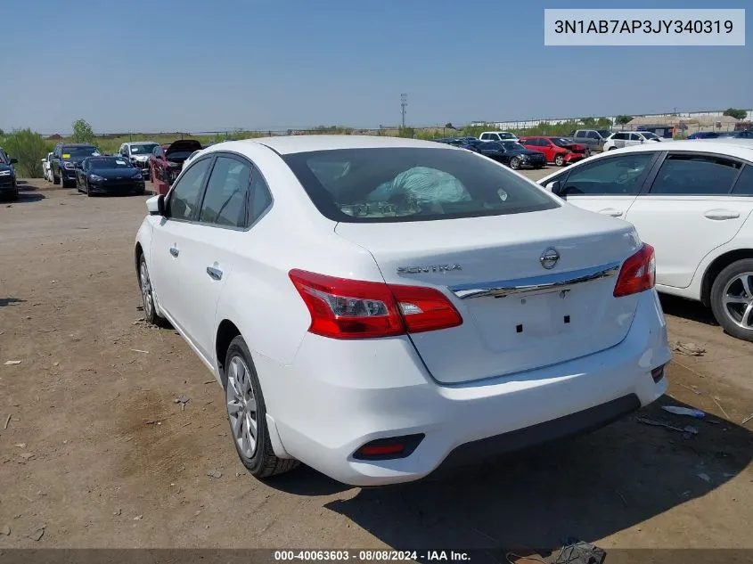 2018 Nissan Sentra S VIN: 3N1AB7AP3JY340319 Lot: 40063603