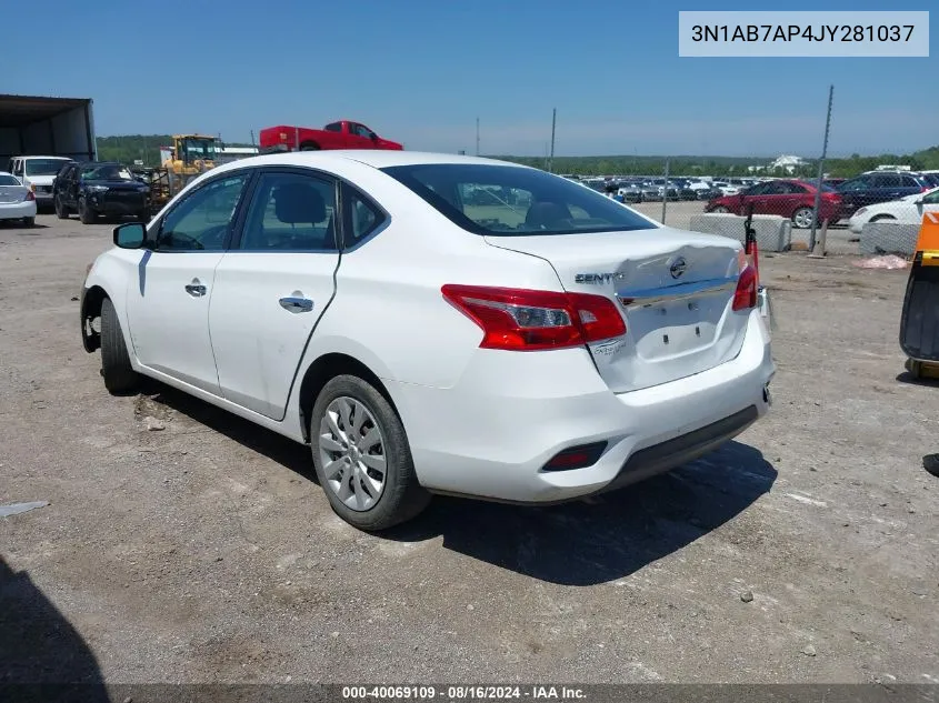 2018 Nissan Sentra S VIN: 3N1AB7AP4JY281037 Lot: 40069109