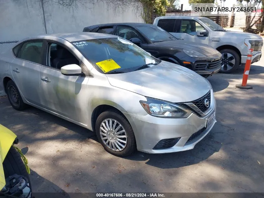 2018 Nissan Sentra S VIN: 3N1AB7AP8JY243651 Lot: 40167606