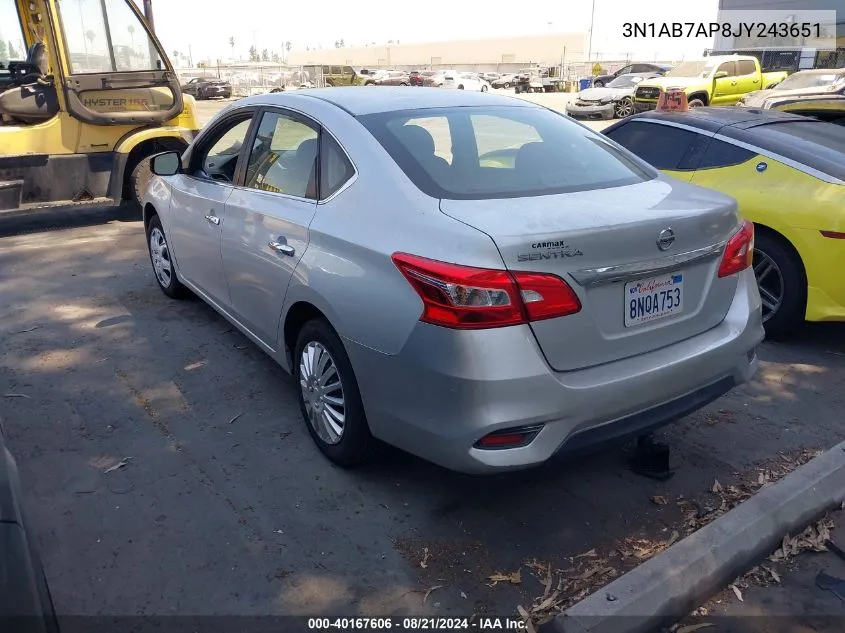 2018 Nissan Sentra S VIN: 3N1AB7AP8JY243651 Lot: 40167606