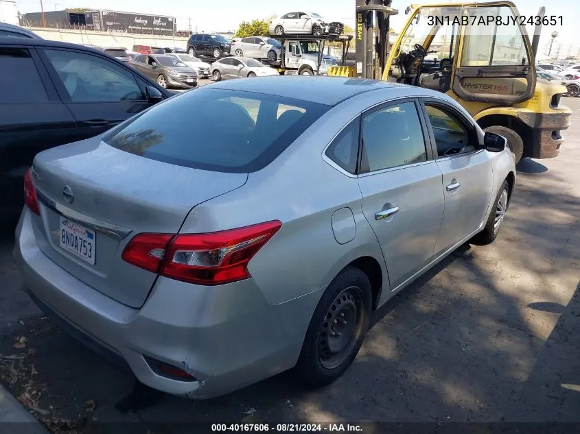 2018 Nissan Sentra S VIN: 3N1AB7AP8JY243651 Lot: 40167606