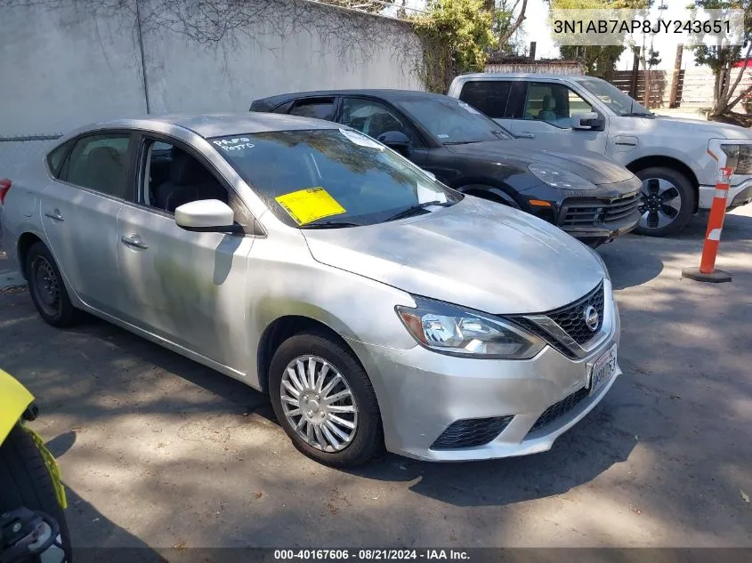 2018 Nissan Sentra S VIN: 3N1AB7AP8JY243651 Lot: 40167606