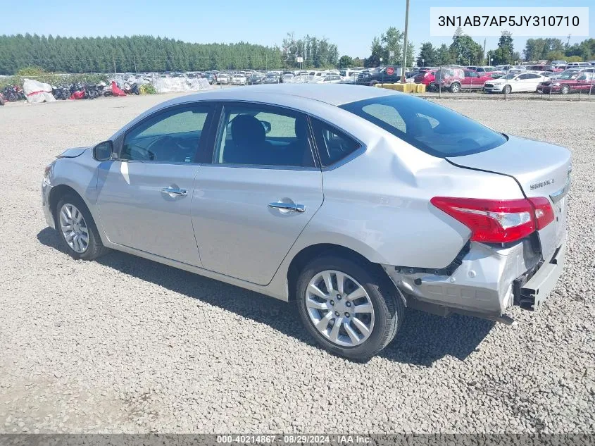 2018 Nissan Sentra S VIN: 3N1AB7AP5JY310710 Lot: 40214867