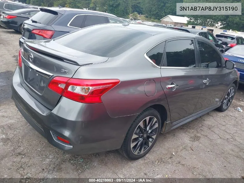 2018 Nissan Sentra Sr VIN: 3N1AB7AP8JY315190 Lot: 40219983