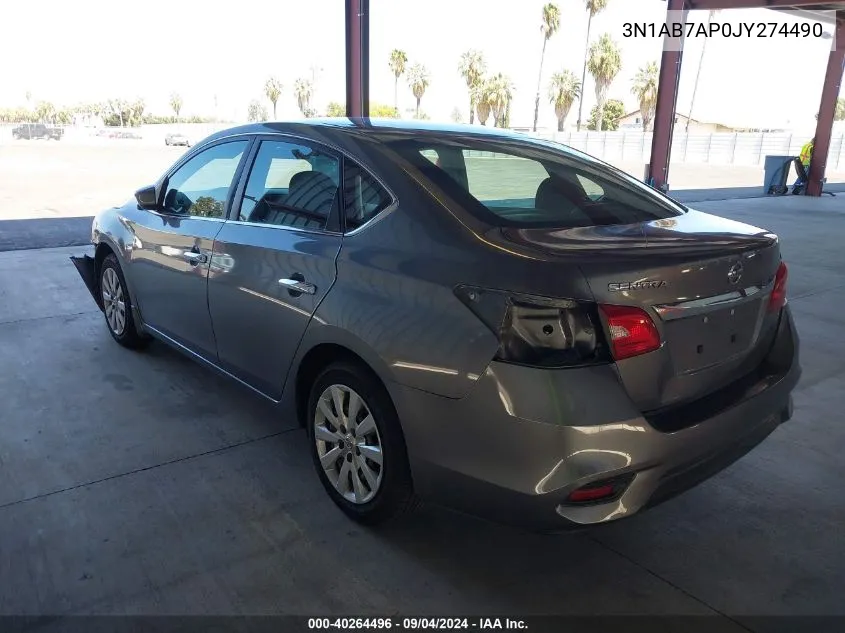 2018 Nissan Sentra S VIN: 3N1AB7AP0JY274490 Lot: 40264496