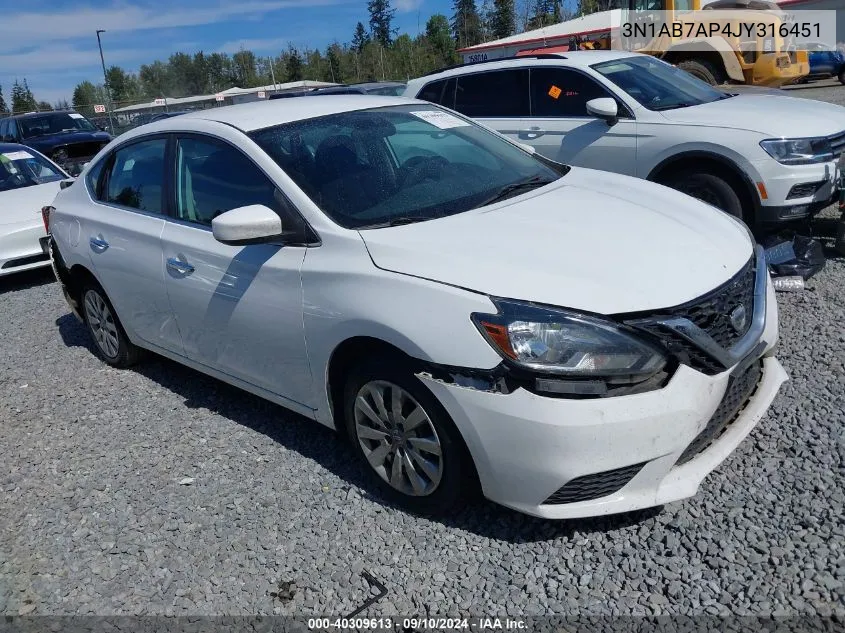 2018 Nissan Sentra S VIN: 3N1AB7AP4JY316451 Lot: 40309613