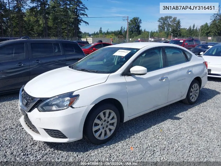 2018 Nissan Sentra S VIN: 3N1AB7AP4JY316451 Lot: 40309613