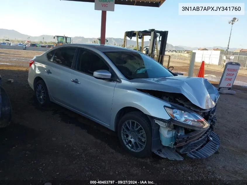 2018 Nissan Sentra S VIN: 3N1AB7APXJY341760 Lot: 40453797