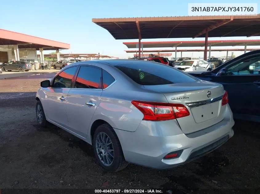 2018 Nissan Sentra S VIN: 3N1AB7APXJY341760 Lot: 40453797