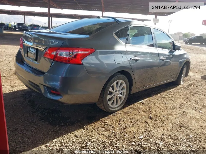 2018 Nissan Sentra Sv VIN: 3N1AB7AP5JL651294 Lot: 40633460