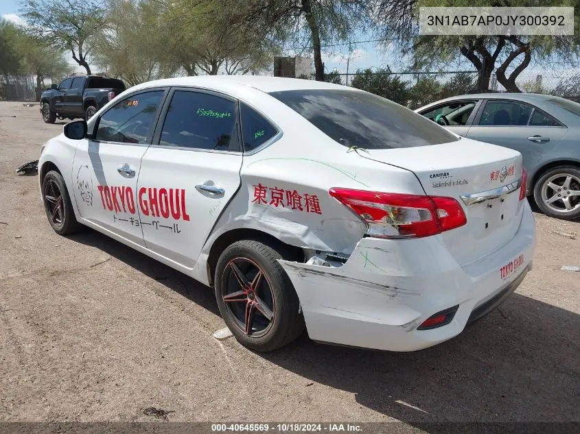 2018 Nissan Sentra S VIN: 3N1AB7AP0JY300392 Lot: 40645569