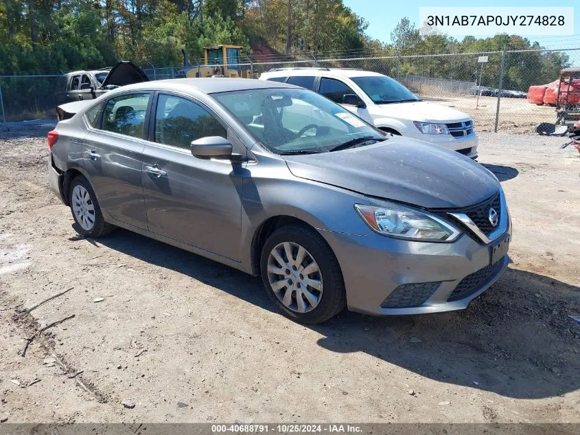 2018 Nissan Sentra S VIN: 3N1AB7AP0JY274828 Lot: 40688791