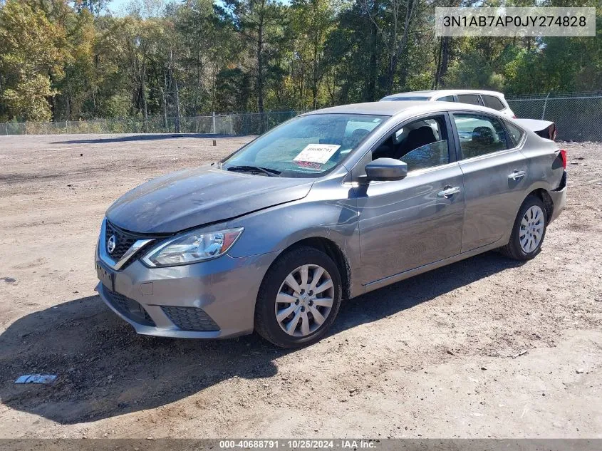 2018 Nissan Sentra S VIN: 3N1AB7AP0JY274828 Lot: 40688791