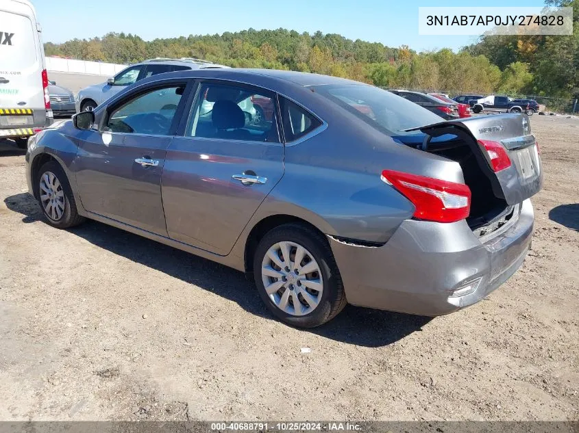 2018 Nissan Sentra S VIN: 3N1AB7AP0JY274828 Lot: 40688791