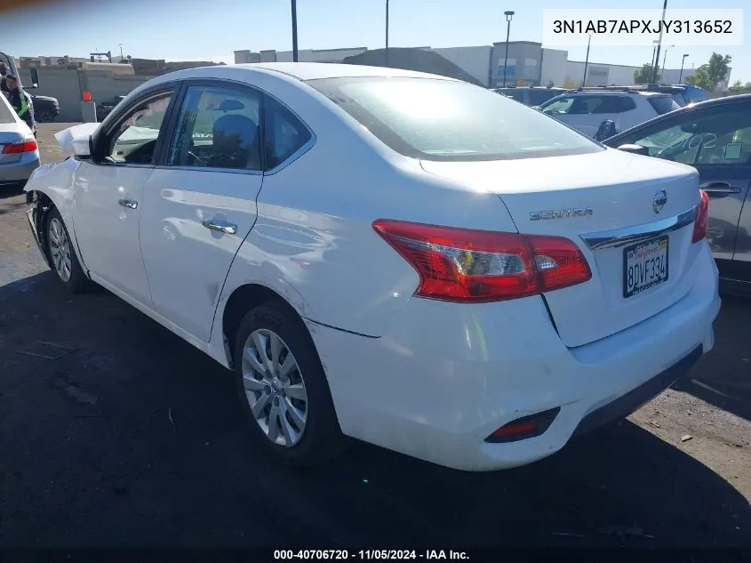 2018 Nissan Sentra S/Sv/Sr/Sl VIN: 3N1AB7APXJY313652 Lot: 40706720