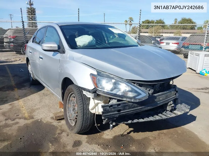 2018 Nissan Sentra S VIN: 3N1AB7AP0JY242686 Lot: 40742848