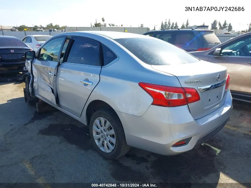 2018 Nissan Sentra S VIN: 3N1AB7AP0JY242686 Lot: 40742848