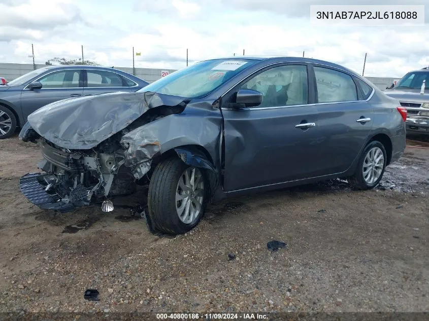 2018 Nissan Sentra Sv VIN: 3N1AB7AP2JL618088 Lot: 40800186