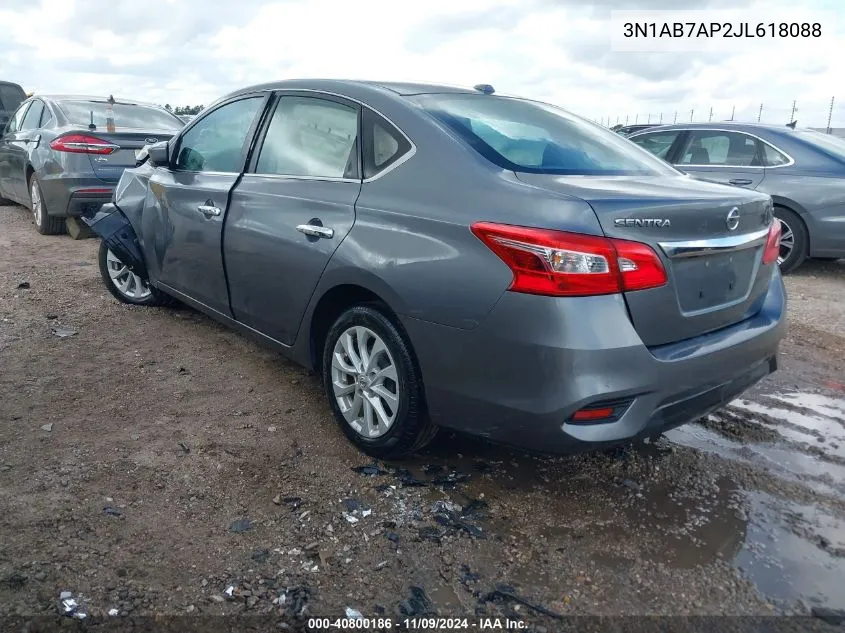 2018 Nissan Sentra Sv VIN: 3N1AB7AP2JL618088 Lot: 40800186