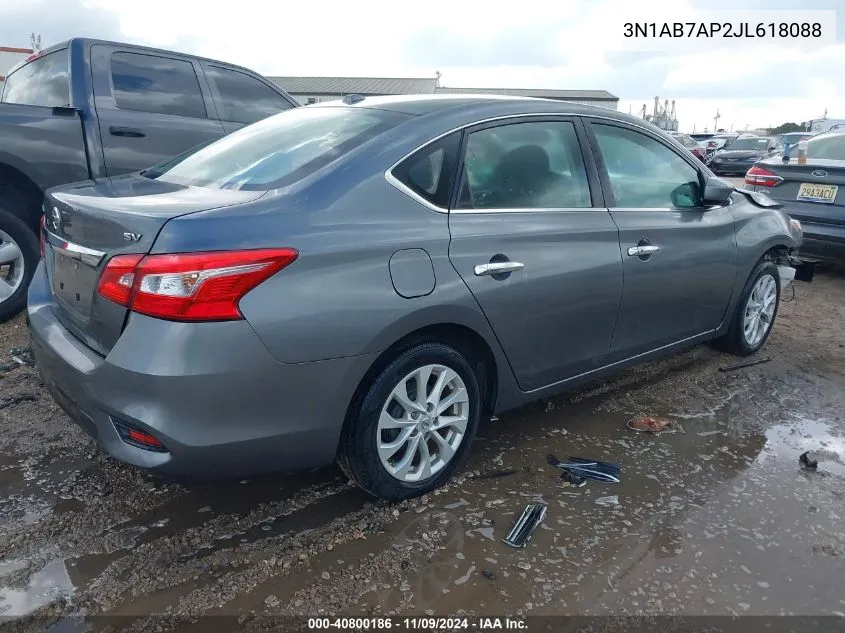 2018 Nissan Sentra Sv VIN: 3N1AB7AP2JL618088 Lot: 40800186