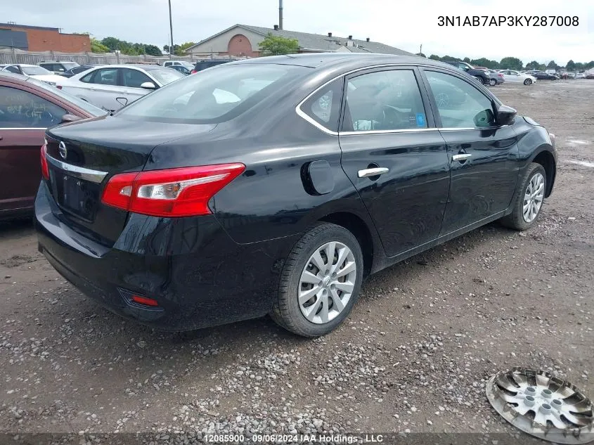 2019 Nissan Sentra VIN: 3N1AB7AP3KY287008 Lot: 12085900