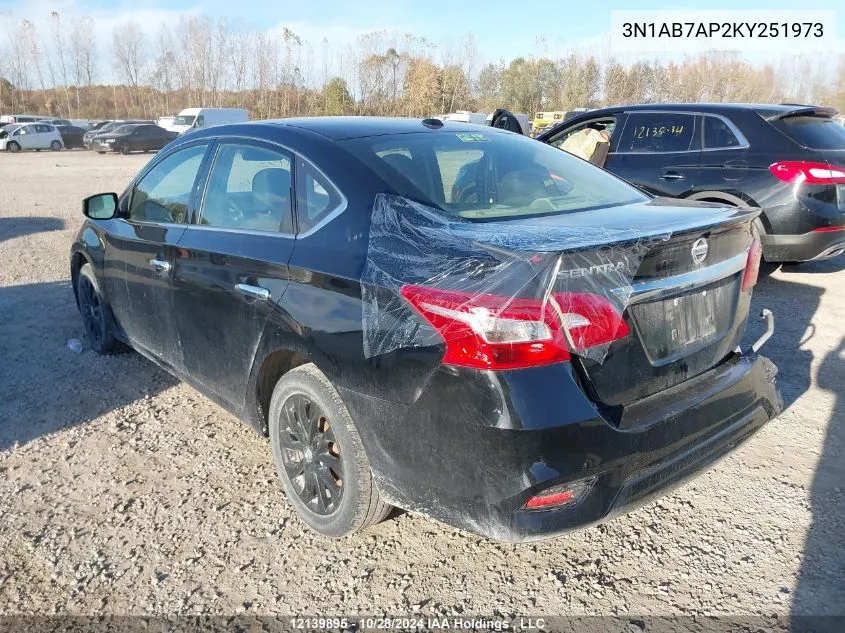 2019 Nissan Sentra VIN: 3N1AB7AP2KY251973 Lot: 12139895