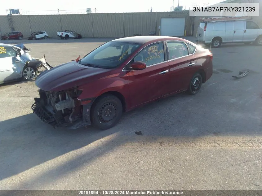 2019 Nissan Sentra 1.8 Sv VIN: 3N1AB7AP7KY321239 Lot: 20181894