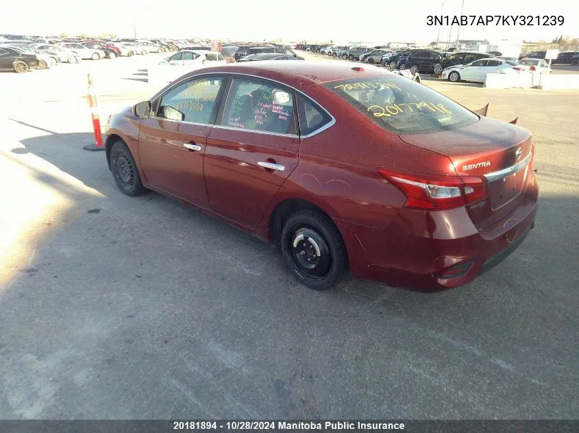 2019 Nissan Sentra 1.8 Sv VIN: 3N1AB7AP7KY321239 Lot: 20181894