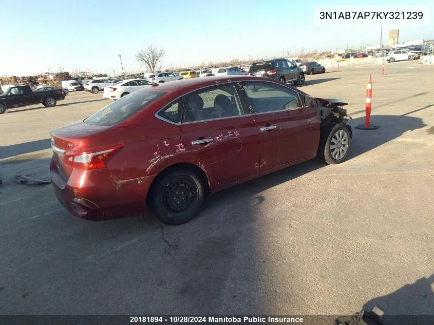 2019 Nissan Sentra 1.8 Sv VIN: 3N1AB7AP7KY321239 Lot: 20181894