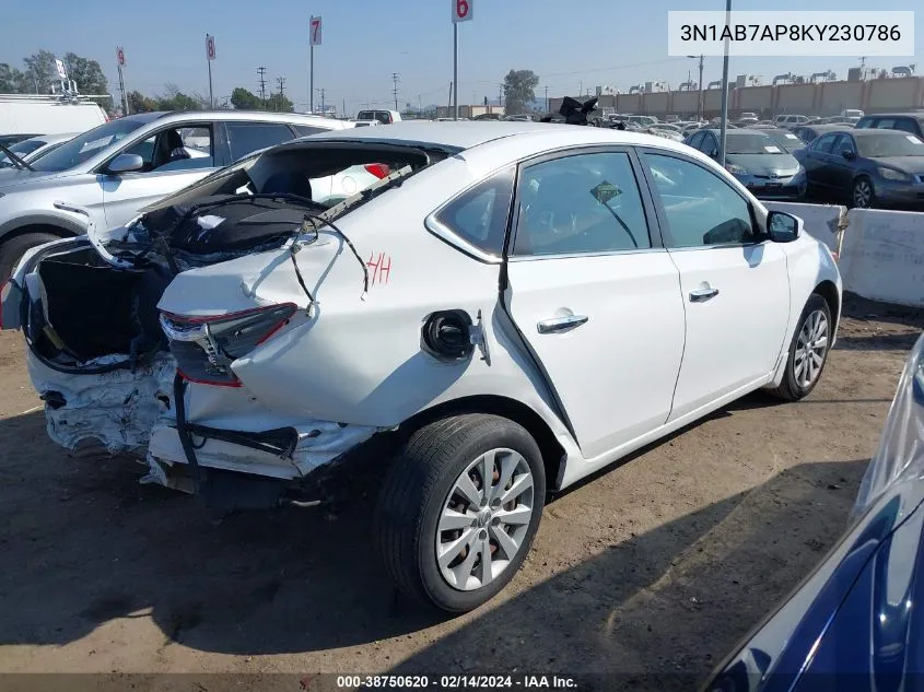 2019 Nissan Sentra S VIN: 3N1AB7AP8KY230786 Lot: 38750620