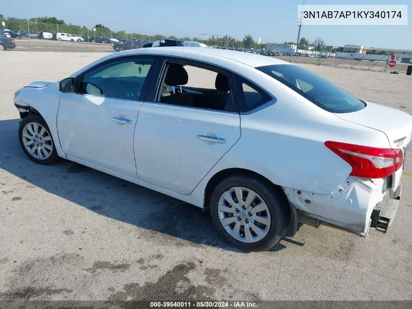 2019 Nissan Sentra S VIN: 3N1AB7AP1KY340174 Lot: 39540011