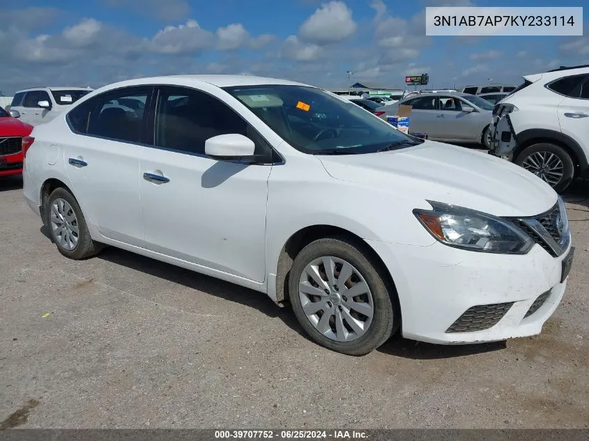 2019 Nissan Sentra S VIN: 3N1AB7AP7KY233114 Lot: 39707752