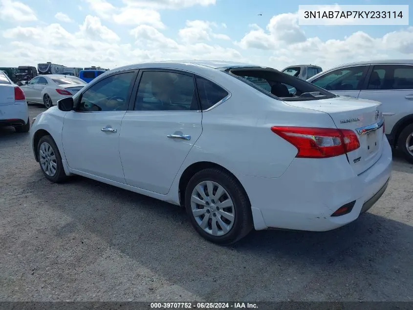 3N1AB7AP7KY233114 2019 Nissan Sentra S