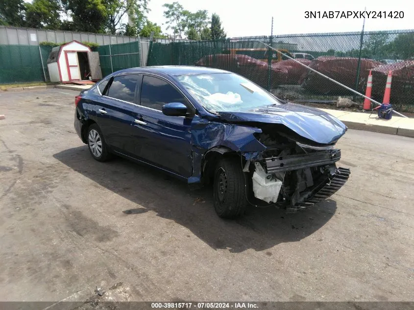 2019 Nissan Sentra S VIN: 3N1AB7APXKY241420 Lot: 39815717