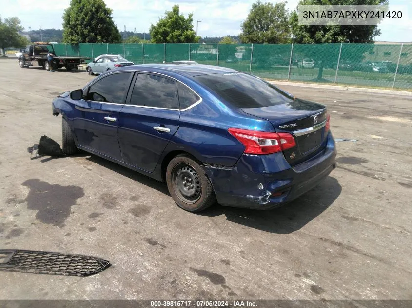 2019 Nissan Sentra S VIN: 3N1AB7APXKY241420 Lot: 39815717