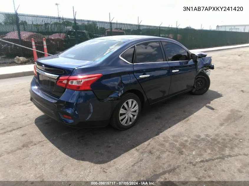 3N1AB7APXKY241420 2019 Nissan Sentra S