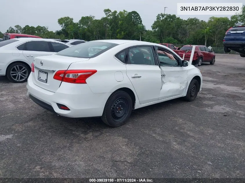 2019 Nissan Sentra S VIN: 3N1AB7AP3KY282830 Lot: 39839198