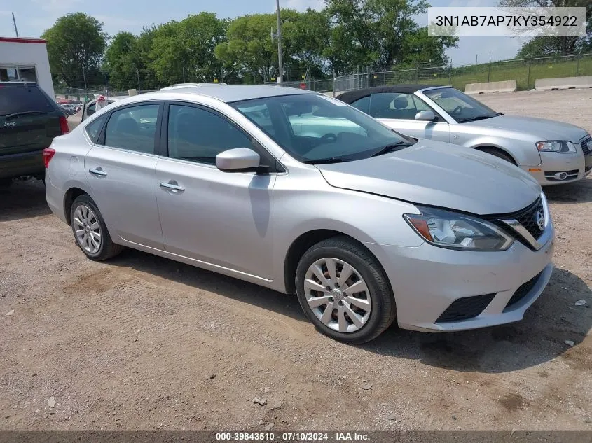 2019 Nissan Sentra S VIN: 3N1AB7AP7KY354922 Lot: 39843510