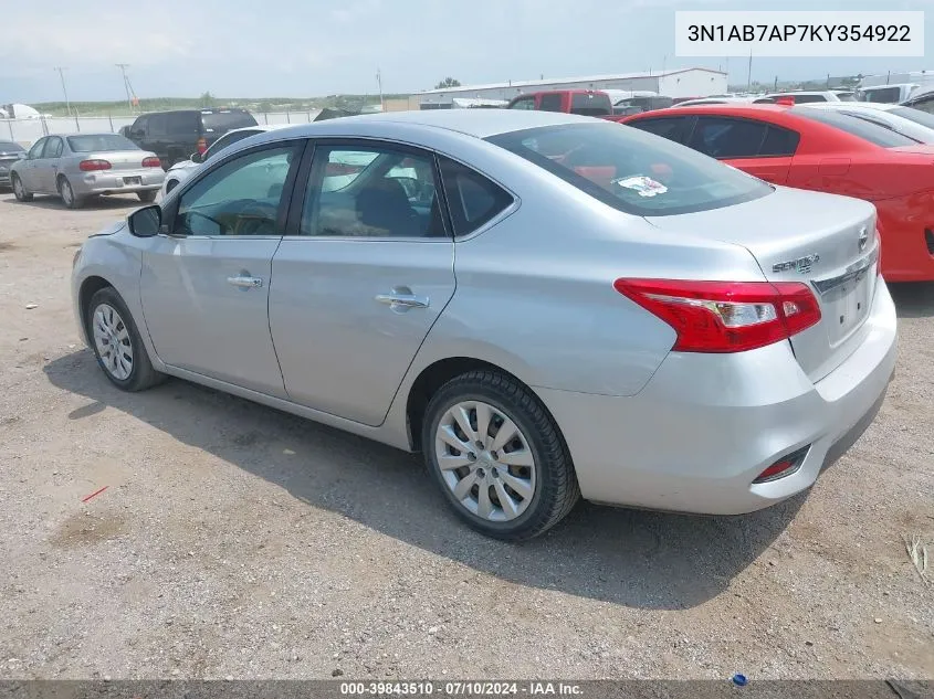 2019 Nissan Sentra S VIN: 3N1AB7AP7KY354922 Lot: 39843510