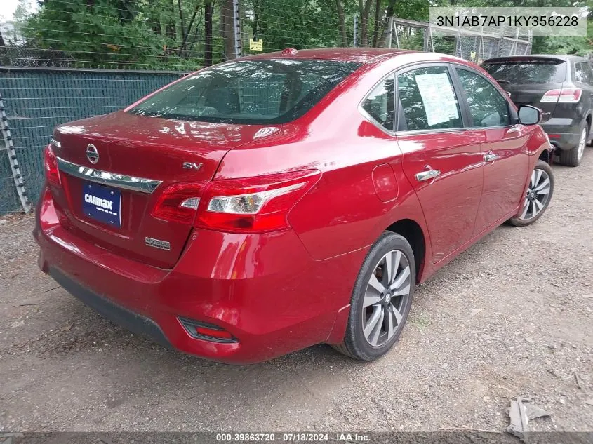 2019 Nissan Sentra Sv VIN: 3N1AB7AP1KY356228 Lot: 39863720