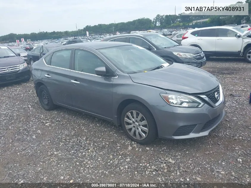 2019 Nissan Sentra S VIN: 3N1AB7AP5KY408931 Lot: 39879801