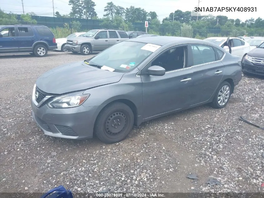 2019 Nissan Sentra S VIN: 3N1AB7AP5KY408931 Lot: 39879801