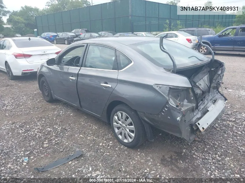 3N1AB7AP5KY408931 2019 Nissan Sentra S