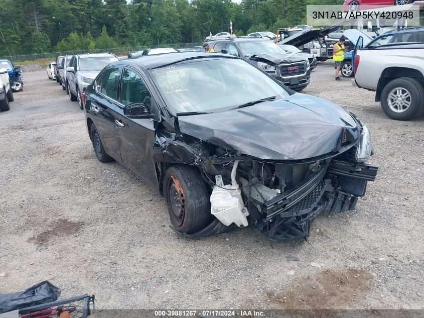 2019 Nissan Sentra S VIN: 3N1AB7AP5KY420948 Lot: 39881267